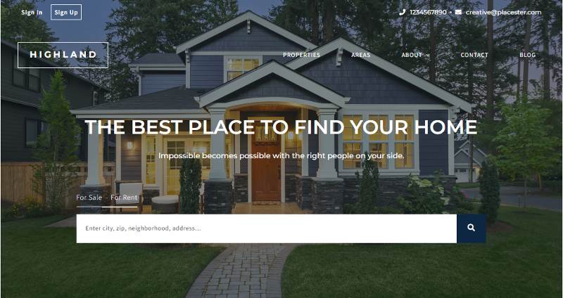 Sample Placester real estate website template.