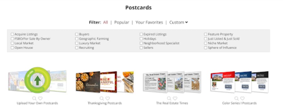Examples of ProspectsPLUS! postcards and categories.