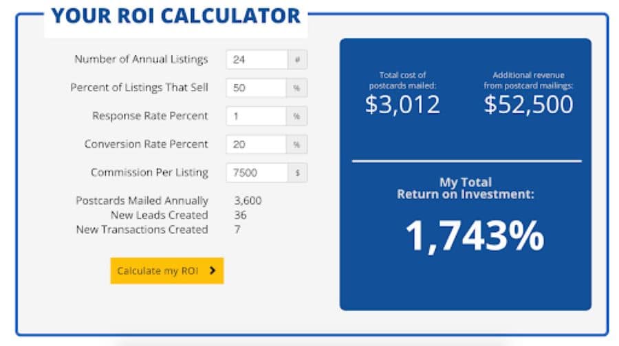 Screenshot of the ProspectPLUS! ROI Calculator.