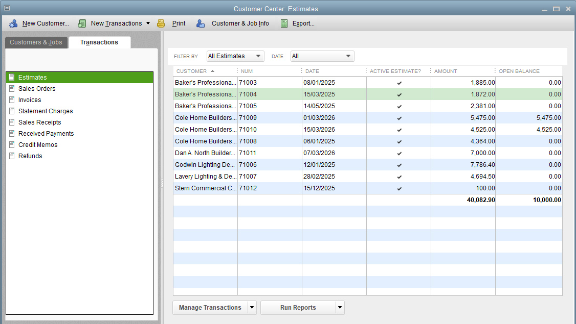 QuickBooks Contractor Edition Edit existing estimate from.