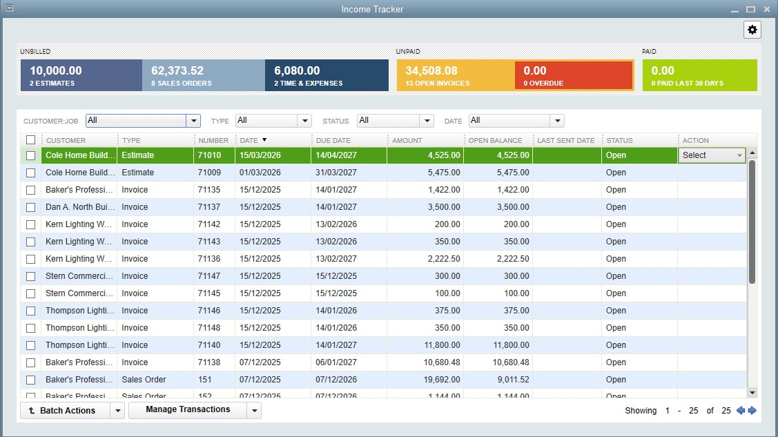QuickBooks Premier Nonprofit income tracker sample.