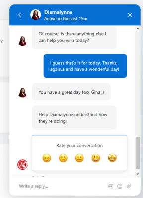 Sample chat session with Vortex Chat support.