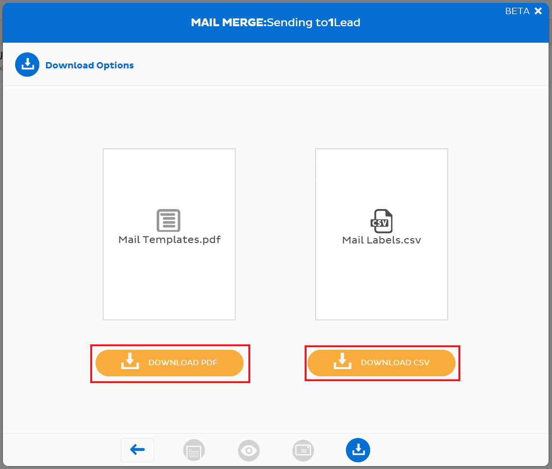 Mail Merge feature showing two download options.