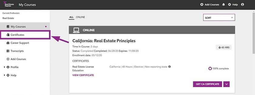 Real Estate Express certificates