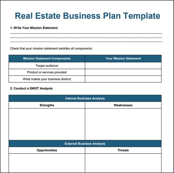 Real estate business plan template