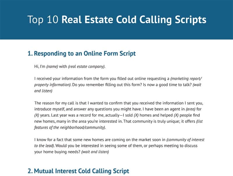 Real estate cold calling scripts