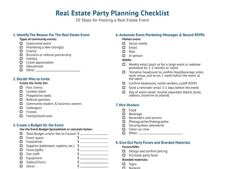 Real estate events planning checklist