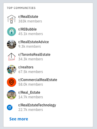 Reddit real estate communities for real estate professionals and those seeking real estate advice