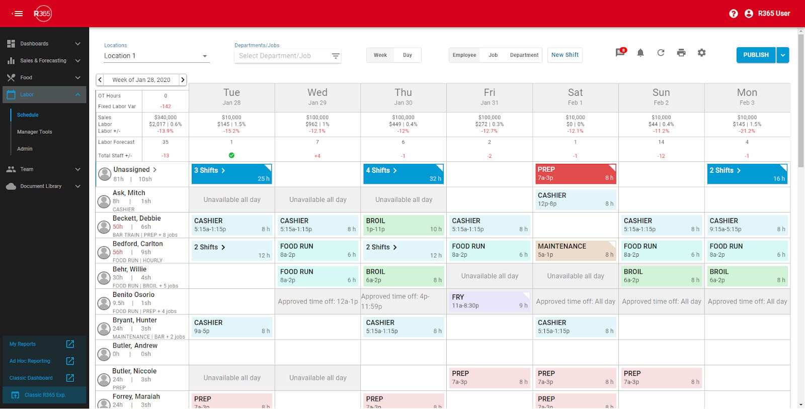 Image showing schedules logged in Restaurant365's calendar.