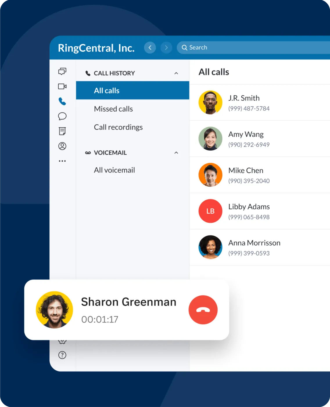RingCentral's softphone application interface.