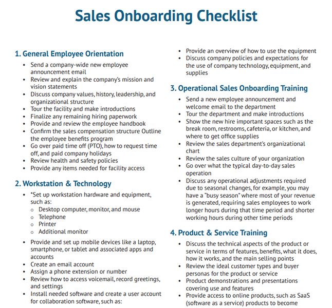 Sales Onboarding checklist