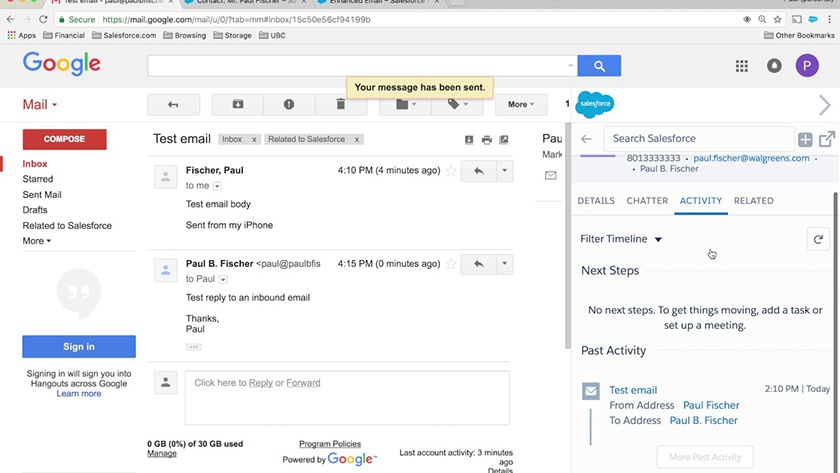 Navigating Salesforce toolbar in Gmail