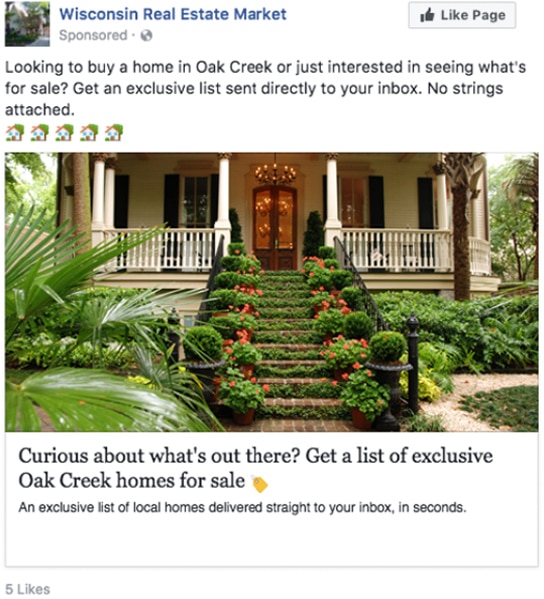 Sample Facebook ads from Wisconsin Real Estate Market.