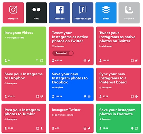 Sample of Instagram applets on IFTTT