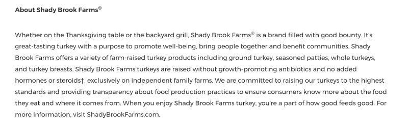 Boilerplate from Shady Brooks Farms' press release.