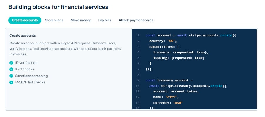 Showing how Stripe lets you embed financial services into marketplace.