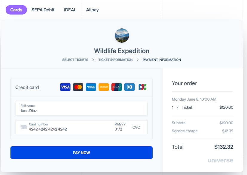 Stripe customizable checkout pages.