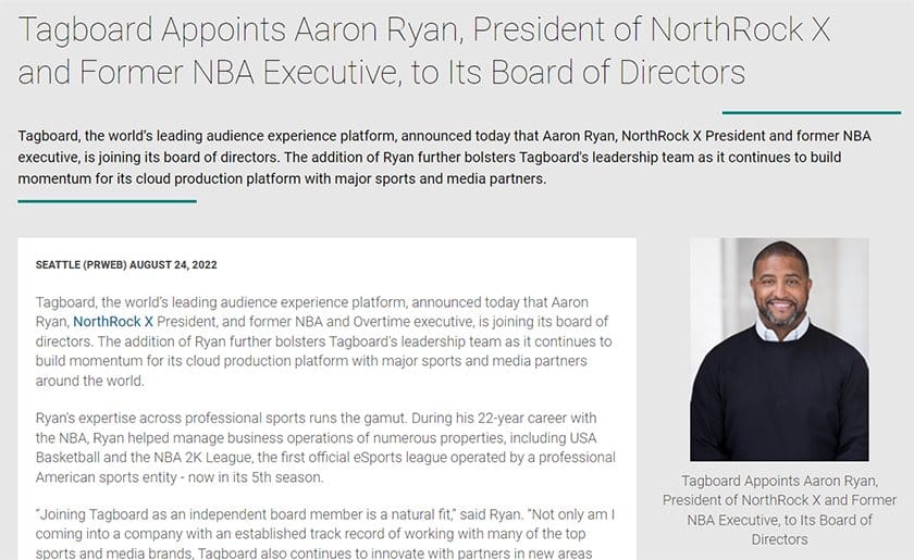 Tagboard example of new hire press release
