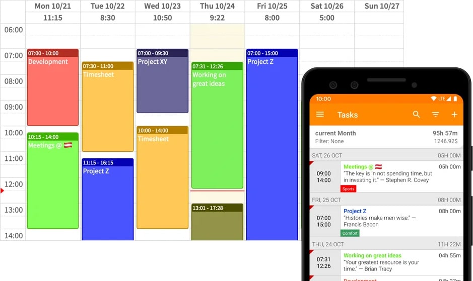 Showing how Timesheet lets you plan hours and breaks as part of projects.
