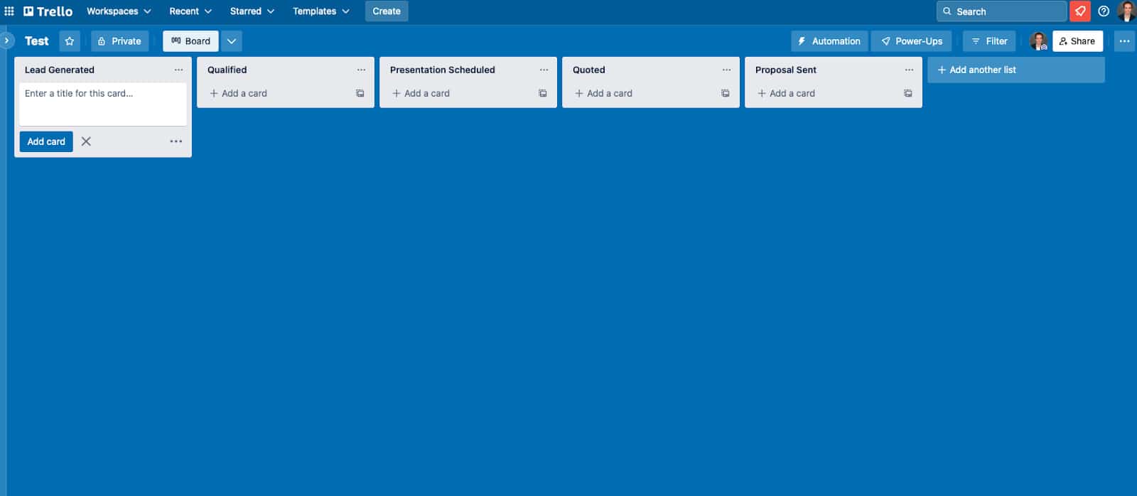 Adding a card to a Trello CRM board.