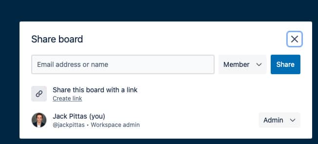 Sharing a Trello board with team members.