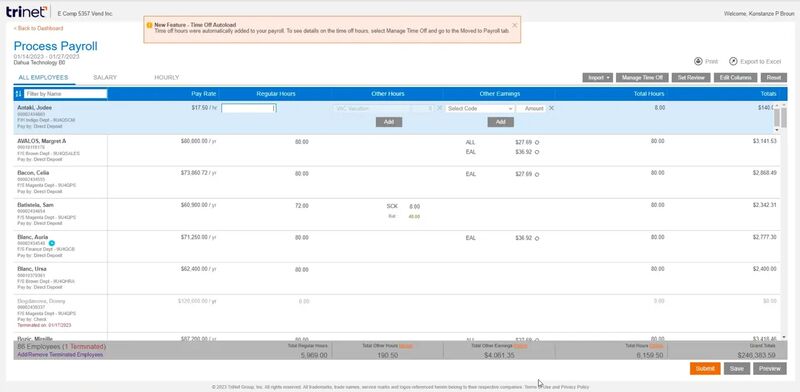 time off automating on payroll processing dashboard