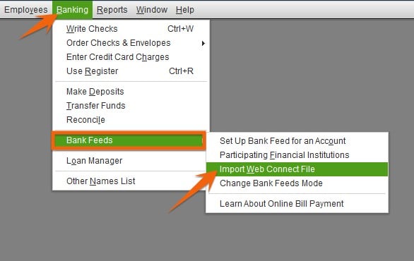 Importing a WebConnect file to QuickBooks Desktop.
