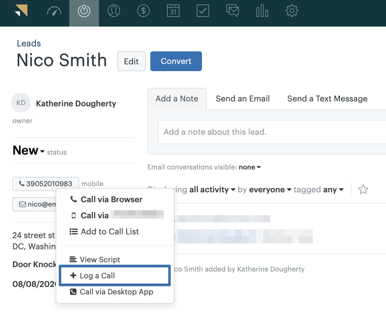 A sample voice call logging feature in Zendesk.