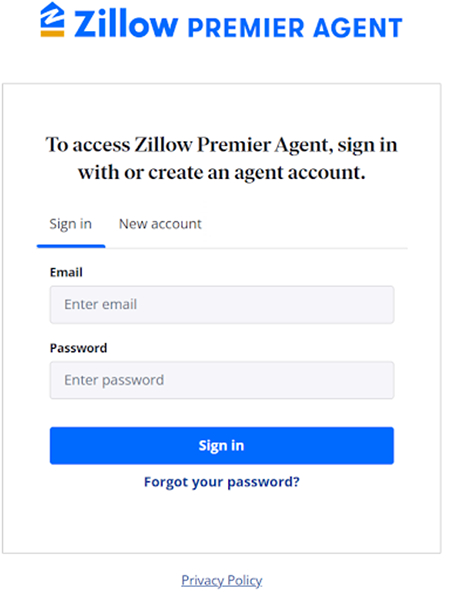 Zillow Premier Agent sign-up page