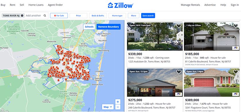 Zillow property listing search results