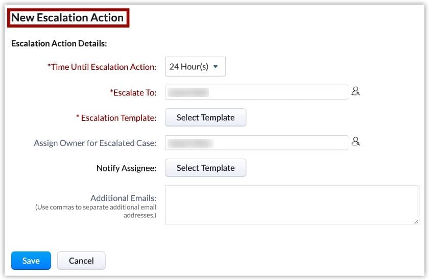 Creating a case escalation rule in Zoho CRM.