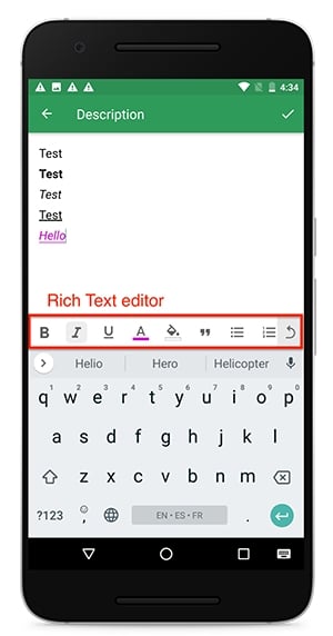 Using the rich text editor on Zoho Desk mobile