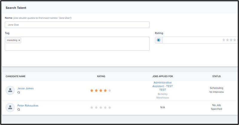 candidate tracking showing jobs applied for and status