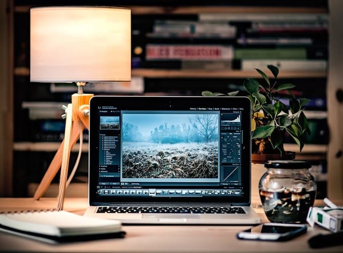 lampshade and task lighting on computer desk