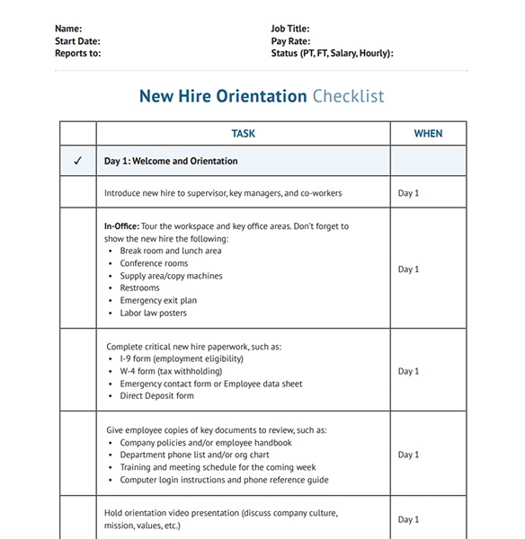 FREE New Hire Orientation Checklist