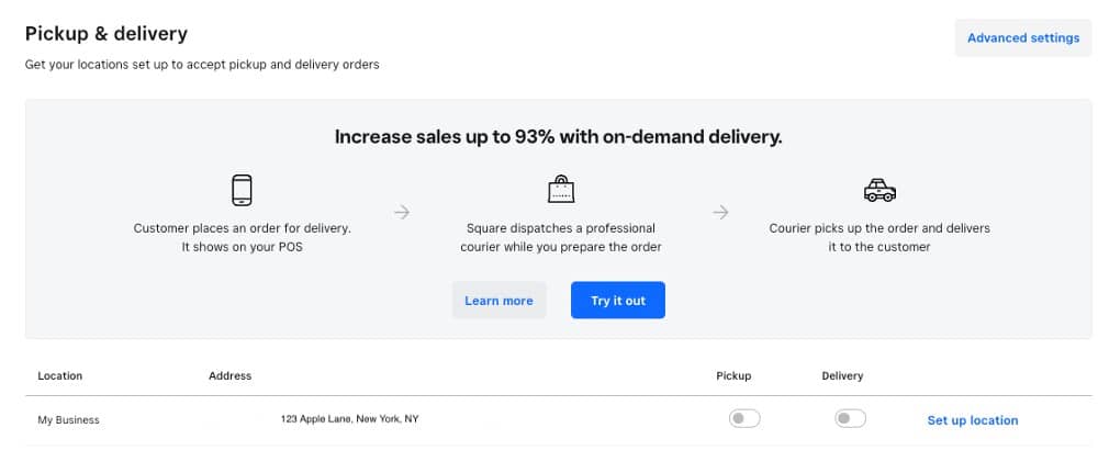 Adding pickup and delivery simply clicking setting up location.