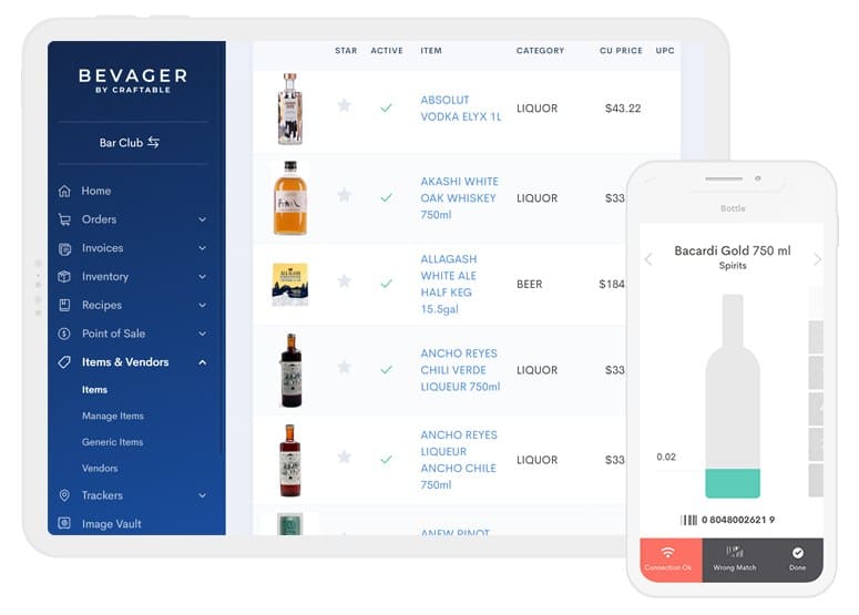 Craftable's Bevager bar inventory platform includes a smartphone app.