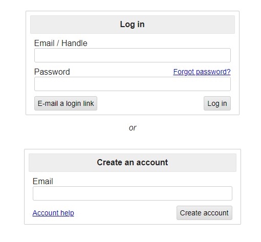 Screenshot of Craigslist Log in/Create an account page.