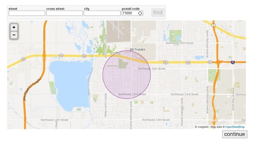 Craigslist's mapping function for searching the location of the property.
