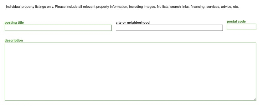Top portion of Craigslist's post information page for real estate post.