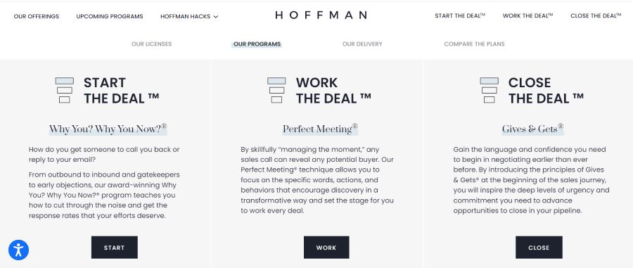 Screenshot of Hoffman training programs.