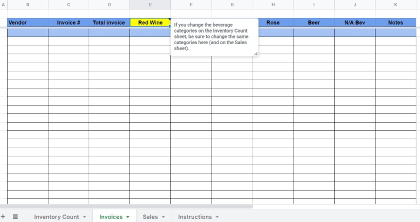 Making corresponding changes to Invoice and Sales sheets as the Inventory Count sheet on the workbook.