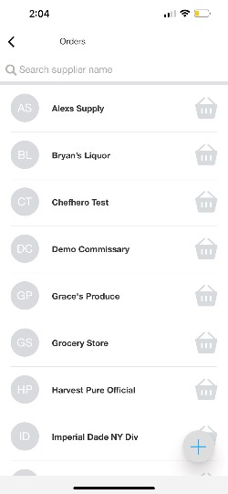 Screenshot of vendor list on Marketman inventory app.