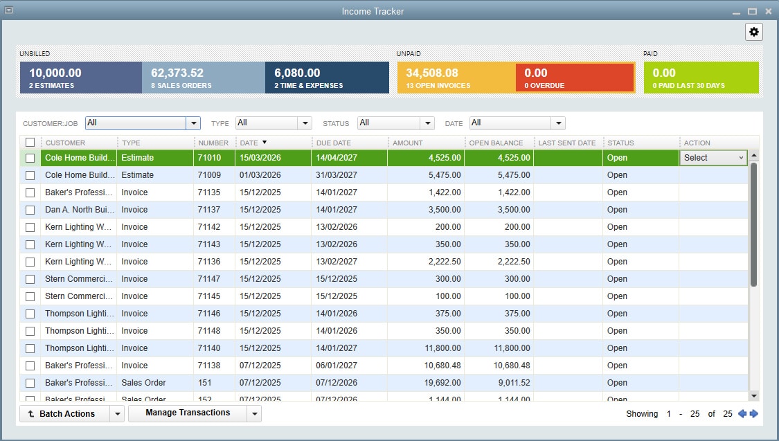 QuickBooks Desktop Pro Income Tracker.