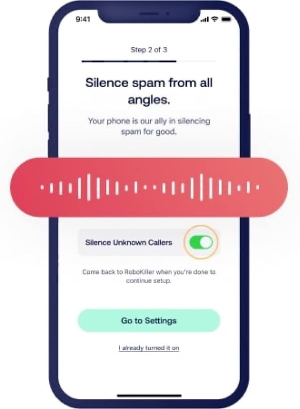 Image displaying how RoboKiller silences audio-fingerprinted callers.