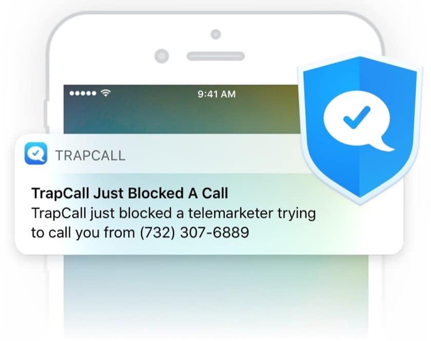 Example of TrapCall's alert on robocalls that have been automatically blocked.