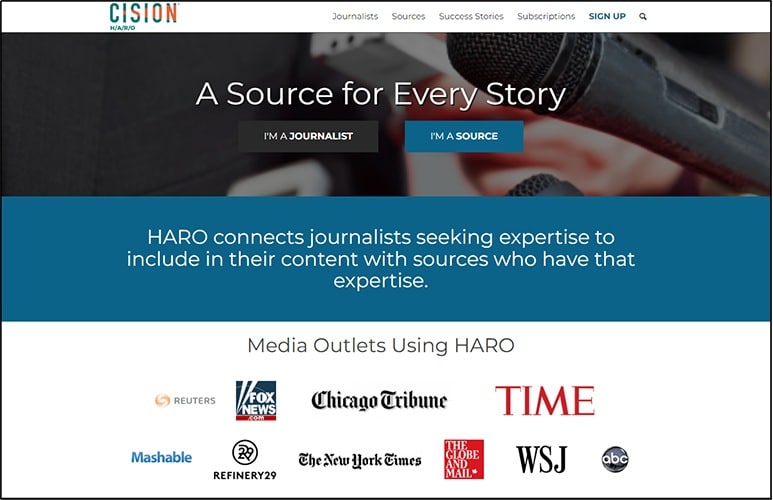Help A Reporter home page