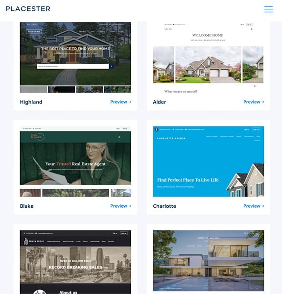 Placester website templates library