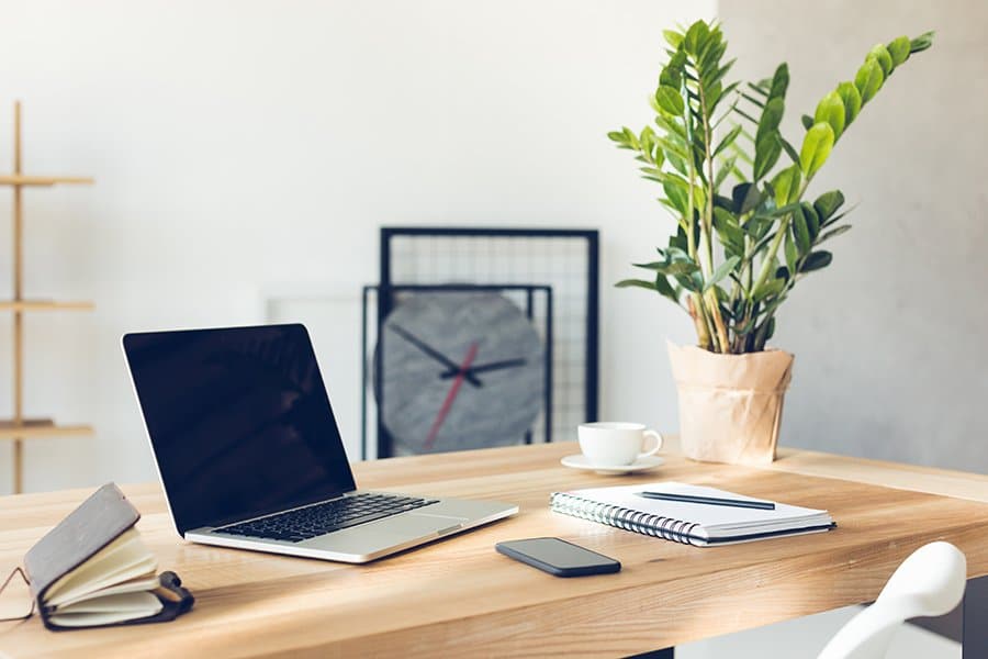 Home office with plants help relieve work stress