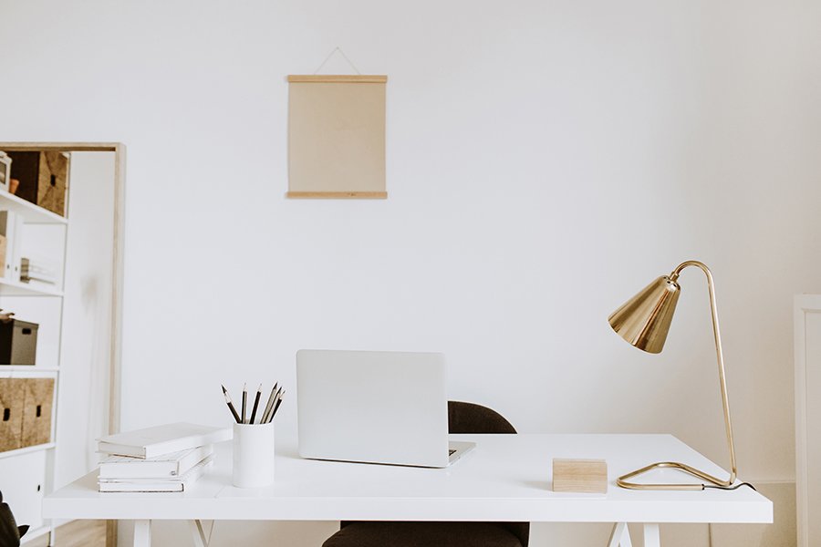 Home office wth neutral background for video calls